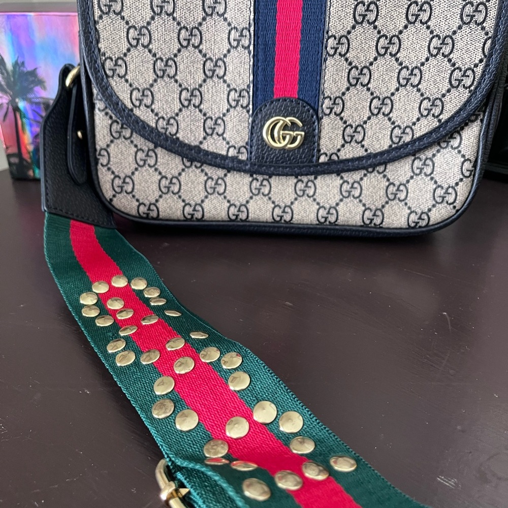 Monogram Crossbody Bag with Red and Green Guitar strap